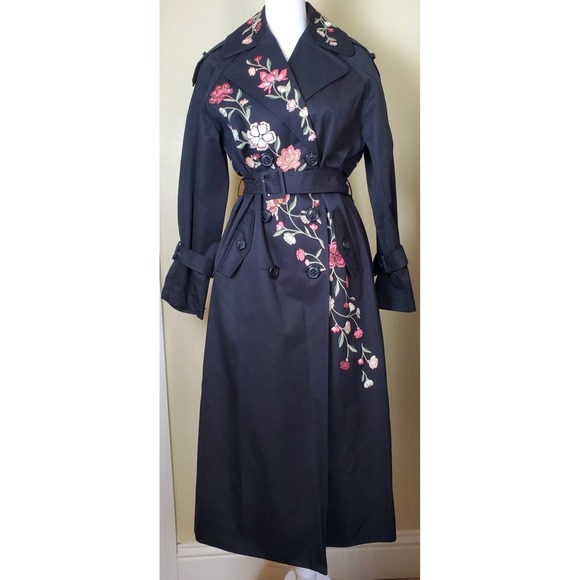 kate spade Jackets & Blazers - Kate Spade New York Madison Ave XXS Black Embroidered Pink Floral‎ Trench Coat